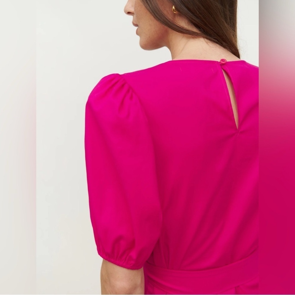 New Reformation Rita Puff Sleeve Belted Midi Dress in Corvette Pink | S - Picture 3 of 11